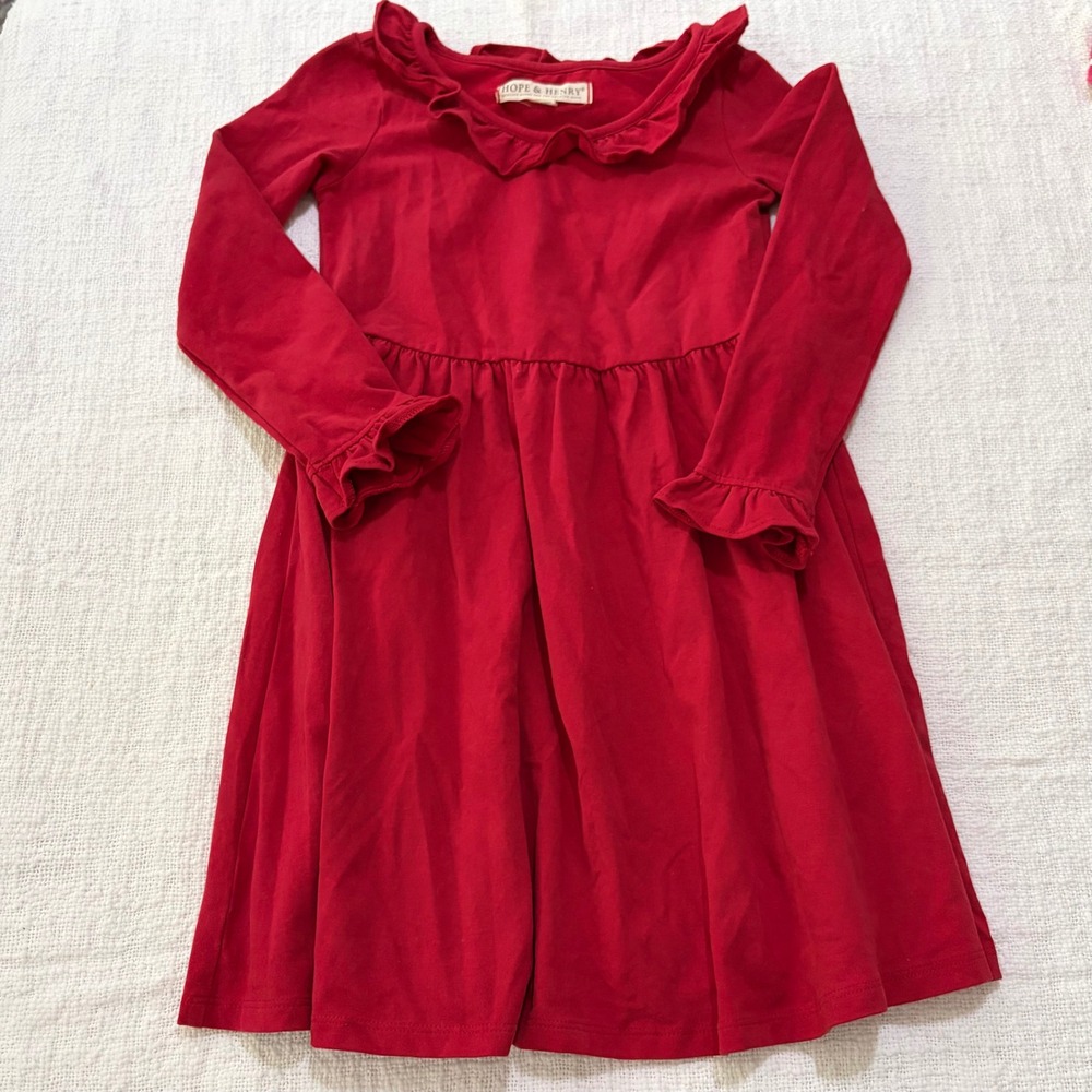 Hope & Henry Girls Red Ruffle Collar Long Sleeve Knit Dress Size 4